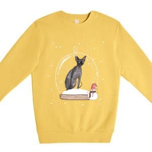 Christmas Black Sphynx Cat Snow Globe Gift Premium Crewneck Sweatshirt