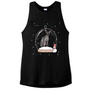 Christmas Black Sphynx Cat Snow Globe Gift Ladies PosiCharge Tri-Blend Wicking Tank