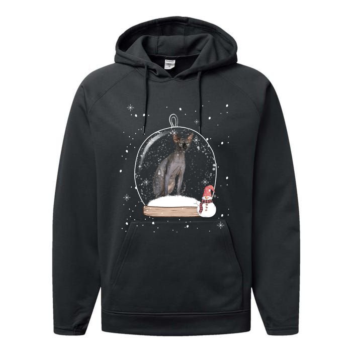 Christmas Black Sphynx Cat Snow Globe Gift Performance Fleece Hoodie