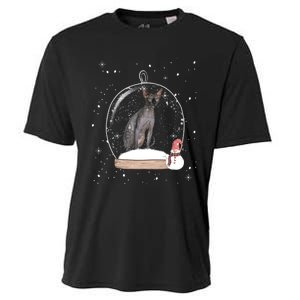 Christmas Black Sphynx Cat Snow Globe Gift Cooling Performance Crew T-Shirt