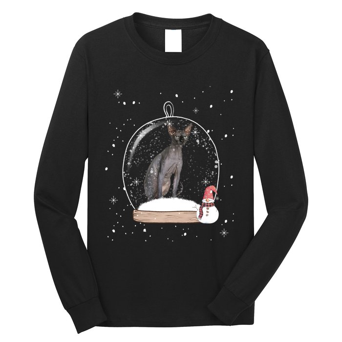 Christmas Black Sphynx Cat Snow Globe Gift Long Sleeve Shirt