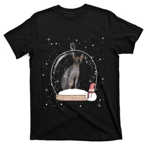 Christmas Black Sphynx Cat Snow Globe Gift T-Shirt