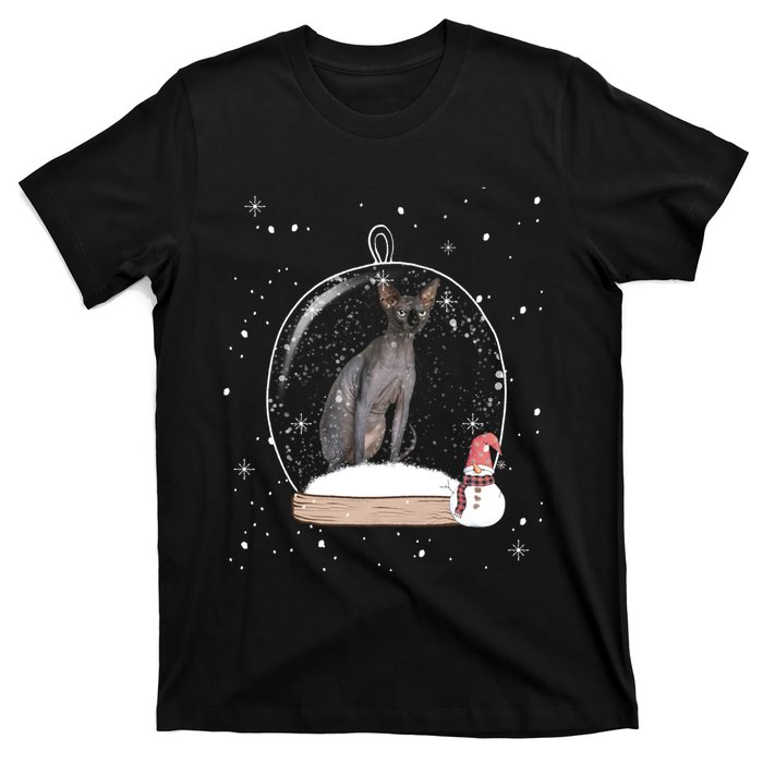 Christmas Black Sphynx Cat Snow Globe Gift T-Shirt