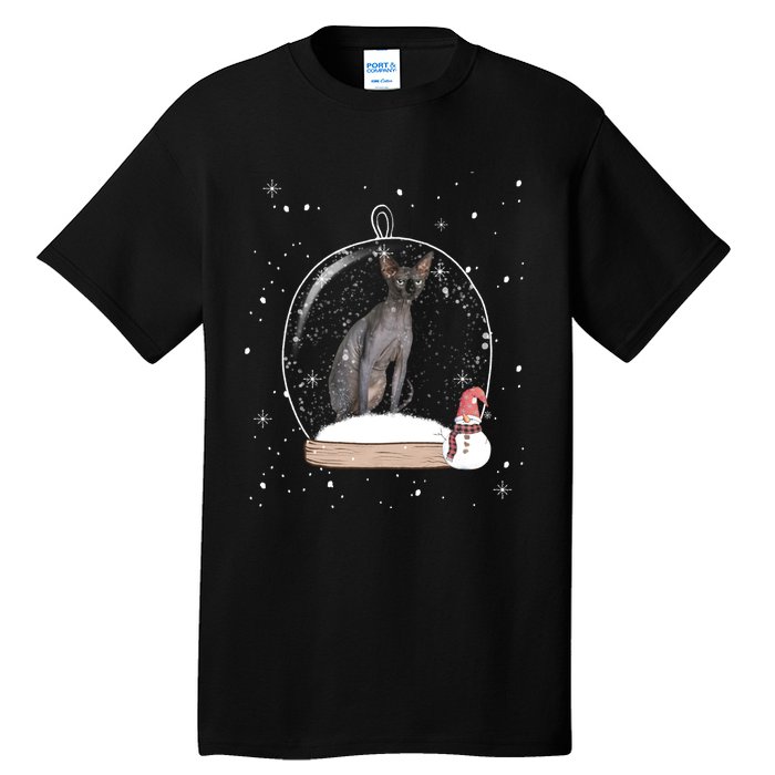 Christmas Black Sphynx Cat Snow Globe Gift Tall T-Shirt