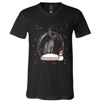 Christmas Black Sphynx Cat Snow Globe Gift V-Neck T-Shirt