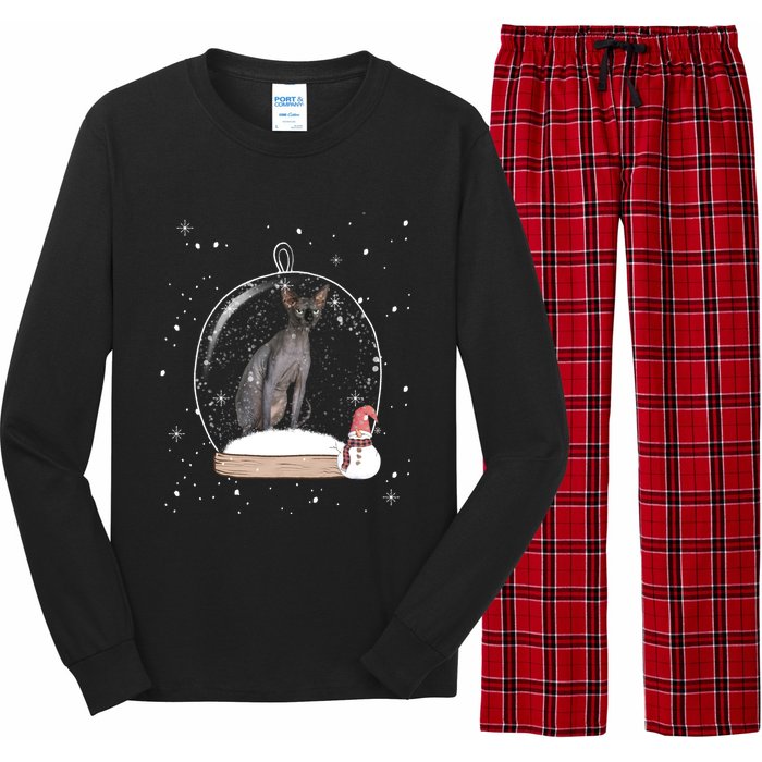 Christmas Black Sphynx Cat Snow Globe Gift Long Sleeve Pajama Set