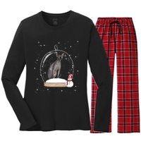 Christmas Black Sphynx Cat Snow Globe Gift Women's Long Sleeve Flannel Pajama Set 