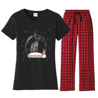 Christmas Black Sphynx Cat Snow Globe Gift Women's Flannel Pajama Set