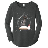 Christmas Black Sphynx Cat Snow Globe Gift Women's Perfect Tri Tunic Long Sleeve Shirt