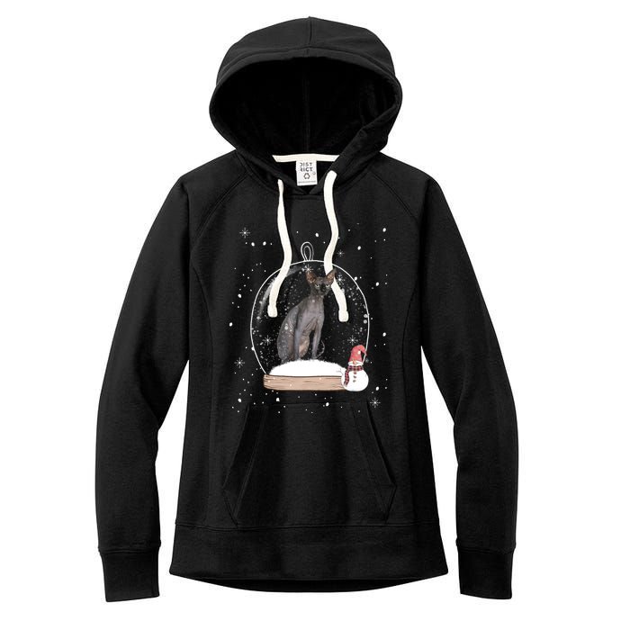 Christmas Black Sphynx Cat Snow Globe Gift Women's Fleece Hoodie