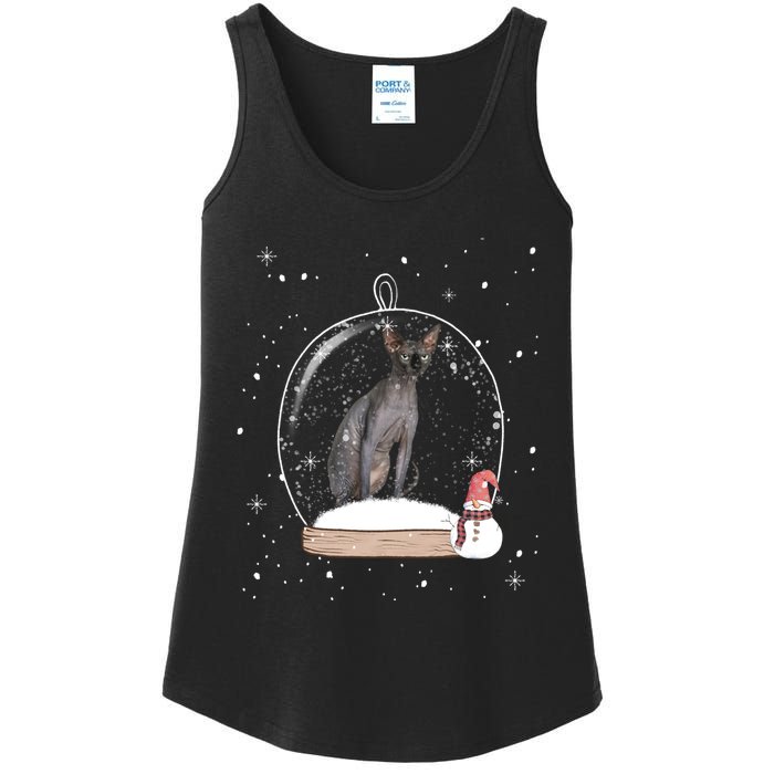 Christmas Black Sphynx Cat Snow Globe Gift Ladies Essential Tank