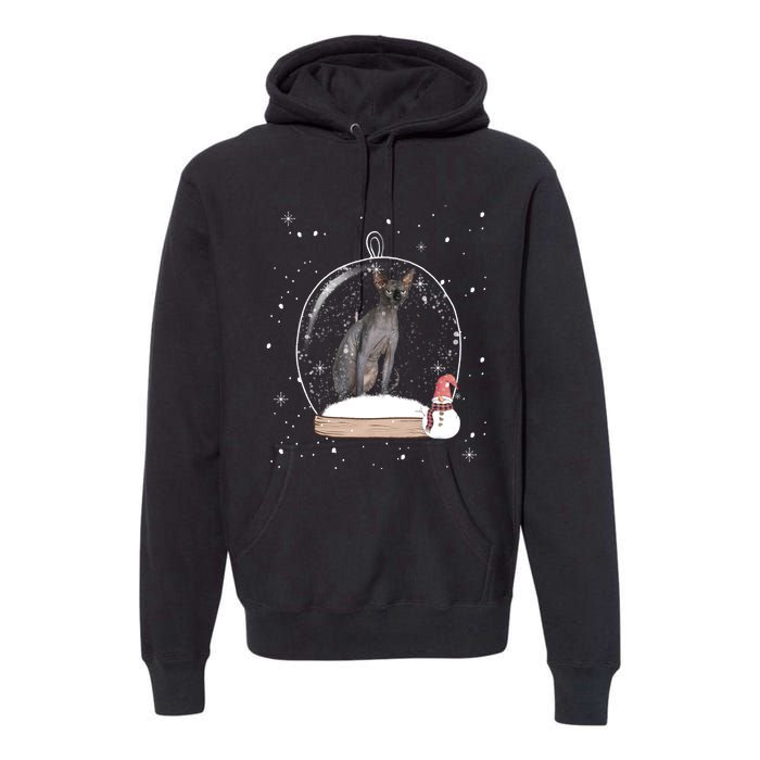 Christmas Black Sphynx Cat Snow Globe Gift Premium Hoodie