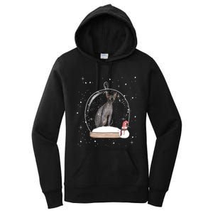 Christmas Black Sphynx Cat Snow Globe Gift Women's Pullover Hoodie