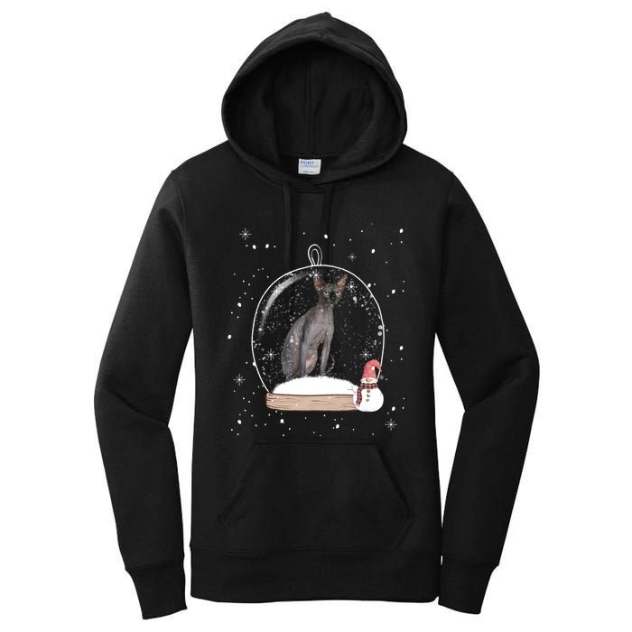 Christmas Black Sphynx Cat Snow Globe Gift Women's Pullover Hoodie