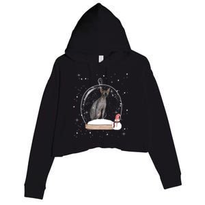 Christmas Black Sphynx Cat Snow Globe Gift Crop Fleece Hoodie