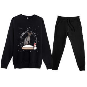 Christmas Black Sphynx Cat Snow Globe Gift Premium Crewneck Sweatsuit Set