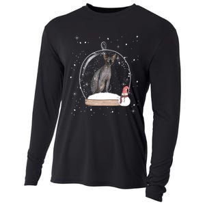 Christmas Black Sphynx Cat Snow Globe Gift Cooling Performance Long Sleeve Crew