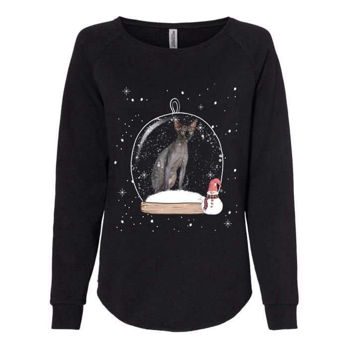 Christmas Black Sphynx Cat Snow Globe Gift Womens California Wash Sweatshirt