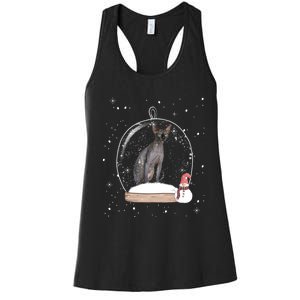 Christmas Black Sphynx Cat Snow Globe Gift Women's Racerback Tank