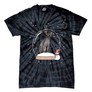 Christmas Black Sphynx Cat Snow Globe Gift Tie-Dye T-Shirt