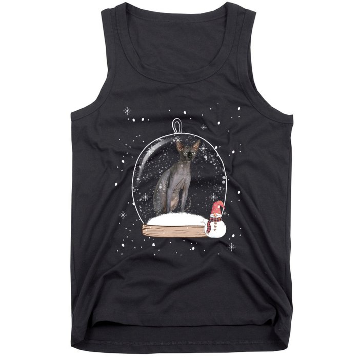 Christmas Black Sphynx Cat Snow Globe Gift Tank Top