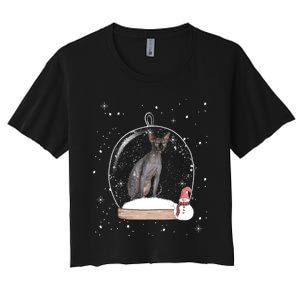 Christmas Black Sphynx Cat Snow Globe Gift Women's Crop Top Tee