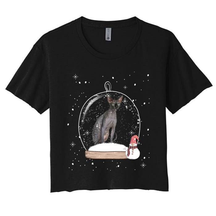 Christmas Black Sphynx Cat Snow Globe Gift Women's Crop Top Tee