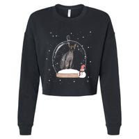 Christmas Black Sphynx Cat Snow Globe Gift Cropped Pullover Crew