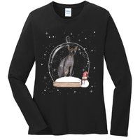 Christmas Black Sphynx Cat Snow Globe Gift Ladies Long Sleeve Shirt