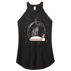 Christmas Black Sphynx Cat Snow Globe Gift Women's Perfect Tri Rocker Tank