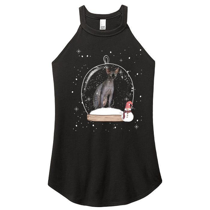 Christmas Black Sphynx Cat Snow Globe Gift Women's Perfect Tri Rocker Tank