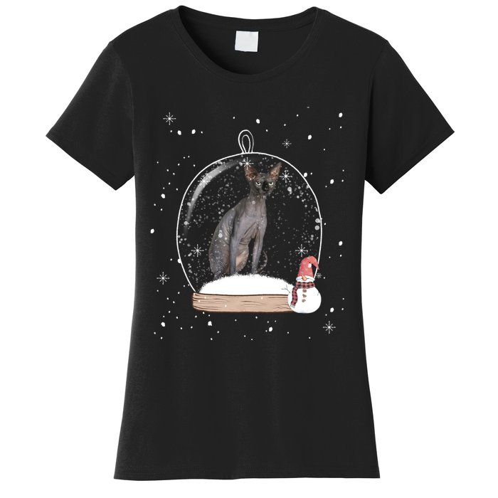 Christmas Black Sphynx Cat Snow Globe Gift Women's T-Shirt