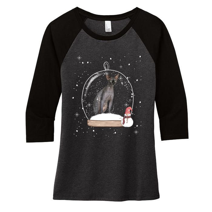 Christmas Black Sphynx Cat Snow Globe Gift Women's Tri-Blend 3/4-Sleeve Raglan Shirt