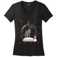 Christmas Black Sphynx Cat Snow Globe Gift Women's V-Neck T-Shirt