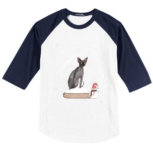 Christmas Black Sphynx Cat Snow Globe Gift Baseball Sleeve Shirt