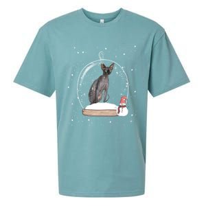 Christmas Black Sphynx Cat Snow Globe Gift Sueded Cloud Jersey T-Shirt