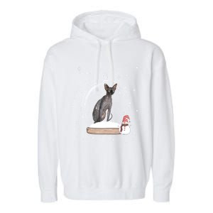 Christmas Black Sphynx Cat Snow Globe Gift Garment-Dyed Fleece Hoodie