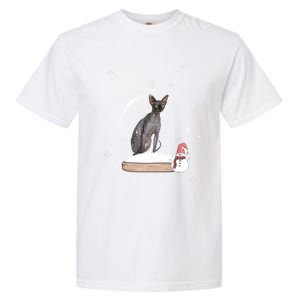 Christmas Black Sphynx Cat Snow Globe Gift Garment-Dyed Heavyweight T-Shirt