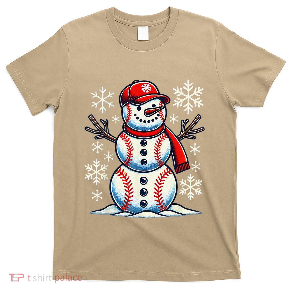 Christmas Baseball Snowman Baseball Christmas T-Shirt