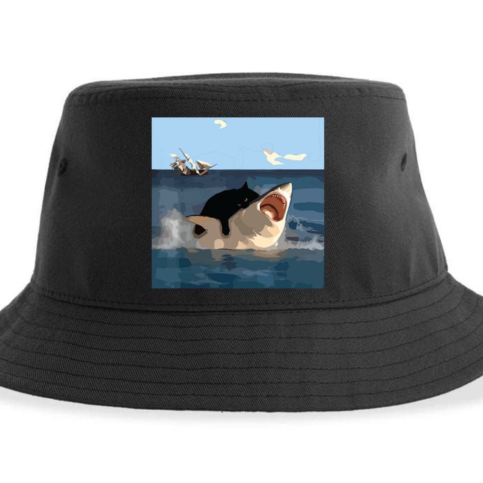 Cat Biting Shark Humorous Playful Funny Cat And Shark Sustainable Bucket Hat