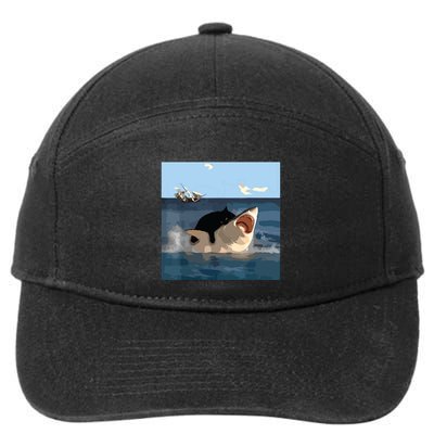 Cat Biting Shark Humorous Playful Funny Cat And Shark 7-Panel Snapback Hat