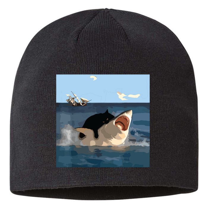 Cat Biting Shark Humorous Playful Funny Cat And Shark Sustainable Beanie