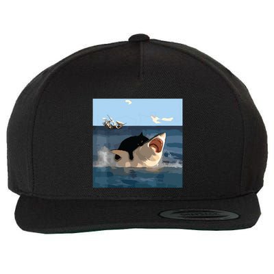 Cat Biting Shark Humorous Playful Funny Cat And Shark Wool Snapback Cap