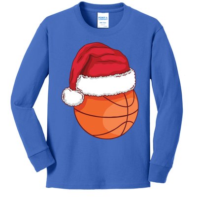 Christmas Basketball Santa Hat Xmas Basketball Ball Sports Great Gift Kids Long Sleeve Shirt