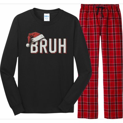 Christmas Bruh Santa Hat Holiday Meme Bro Greeting Long Sleeve Pajama Set