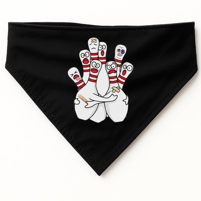 Cartoon Bowling Scared Bowling Pins Funny Sport Bowler USA-Made Doggie Bandana