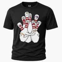 Cartoon Bowling Scared Bowling Pins Funny Sport Bowler Cooling Performance Crew T-Shirt