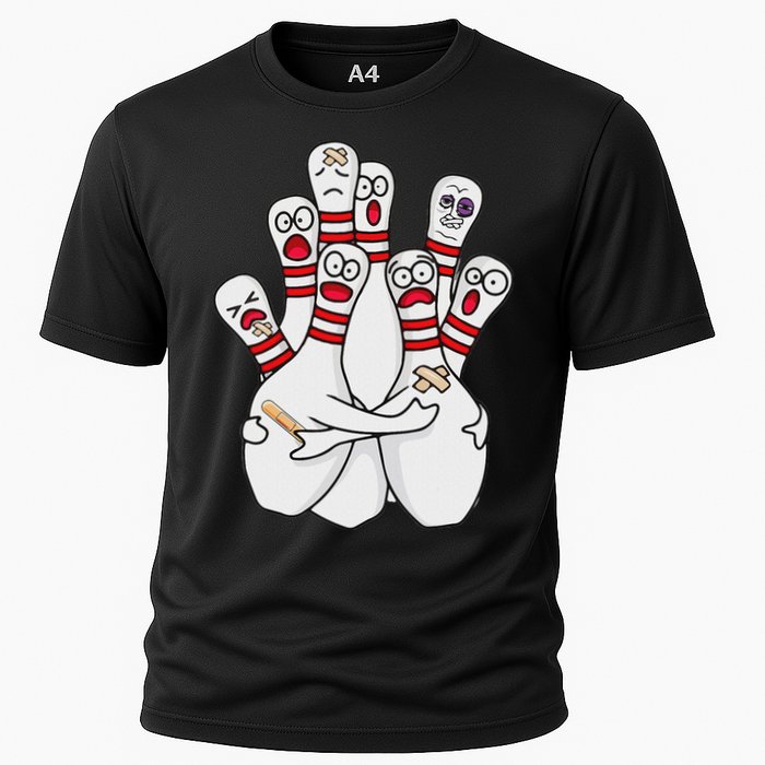 Cartoon Bowling Scared Bowling Pins Funny Sport Bowler Cooling Performance Crew T-Shirt