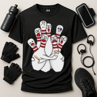 Cartoon Bowling Scared Bowling Pins Funny Sport Bowler Cooling Performance Crew T-Shirt