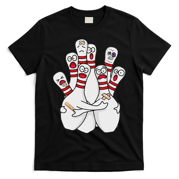 Cartoon Bowling Scared Bowling Pins Funny Sport Bowler T-Shirt